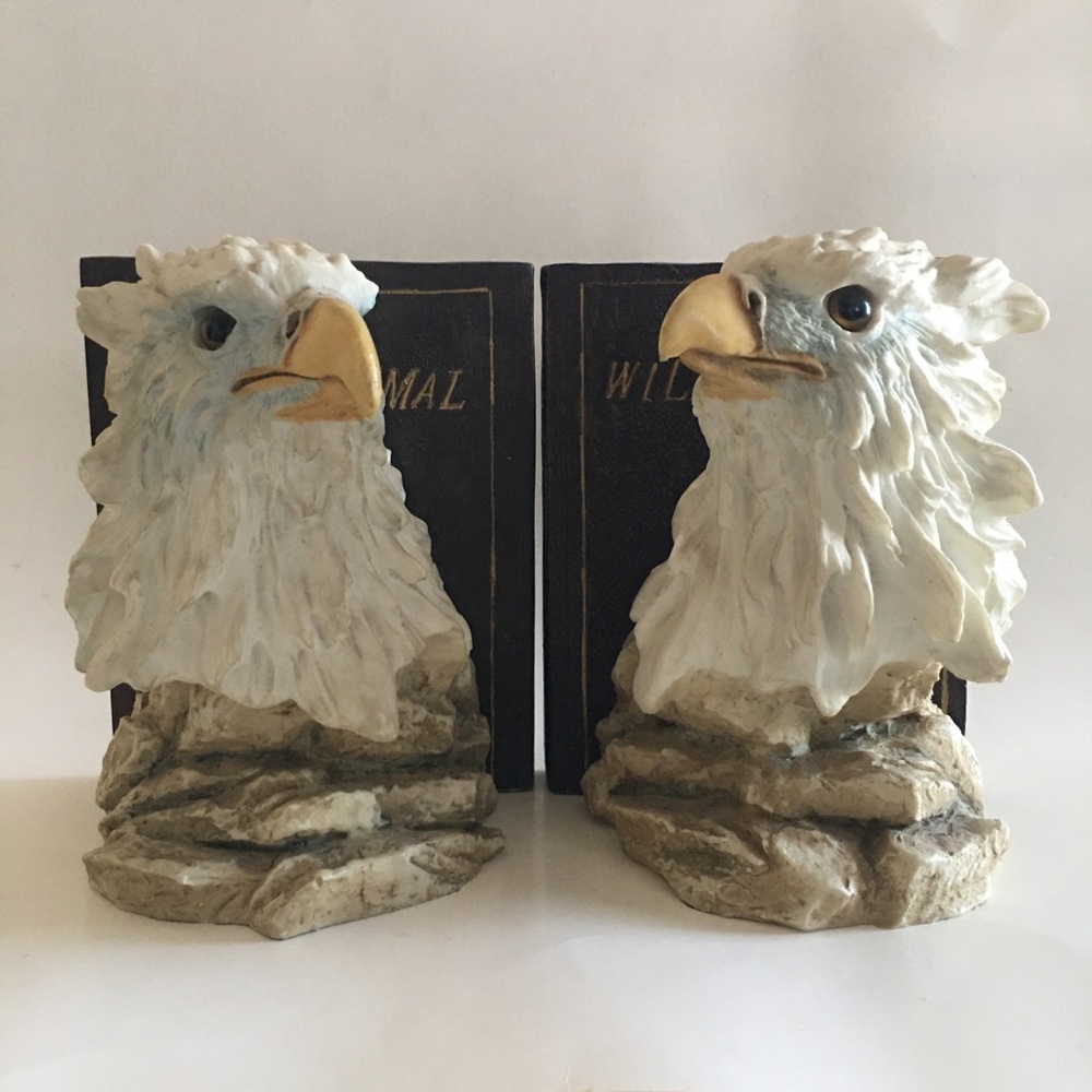 Vintage Wild Animal Eagle Bookends Fierce Realistic Eyes Ceramic Heavy 6.5” - Picture 6 of 16